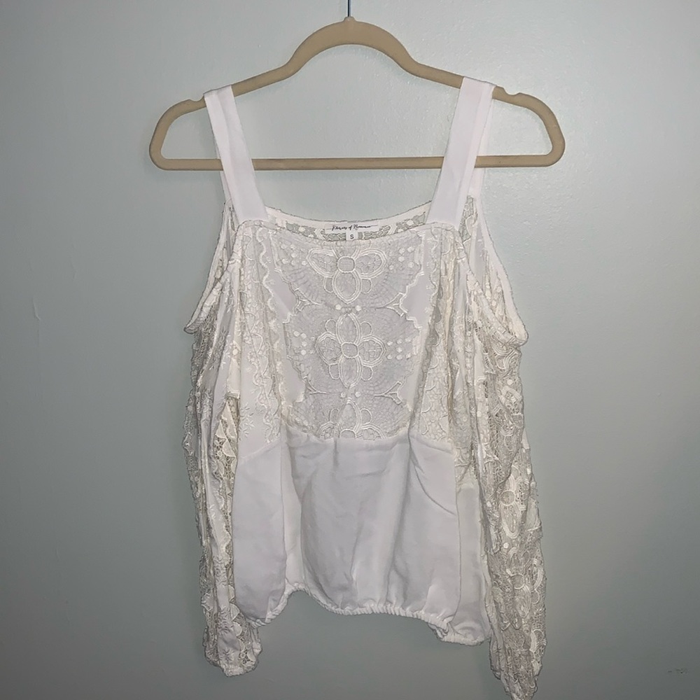 Flowers of Romance crochet accent cold shoulder top